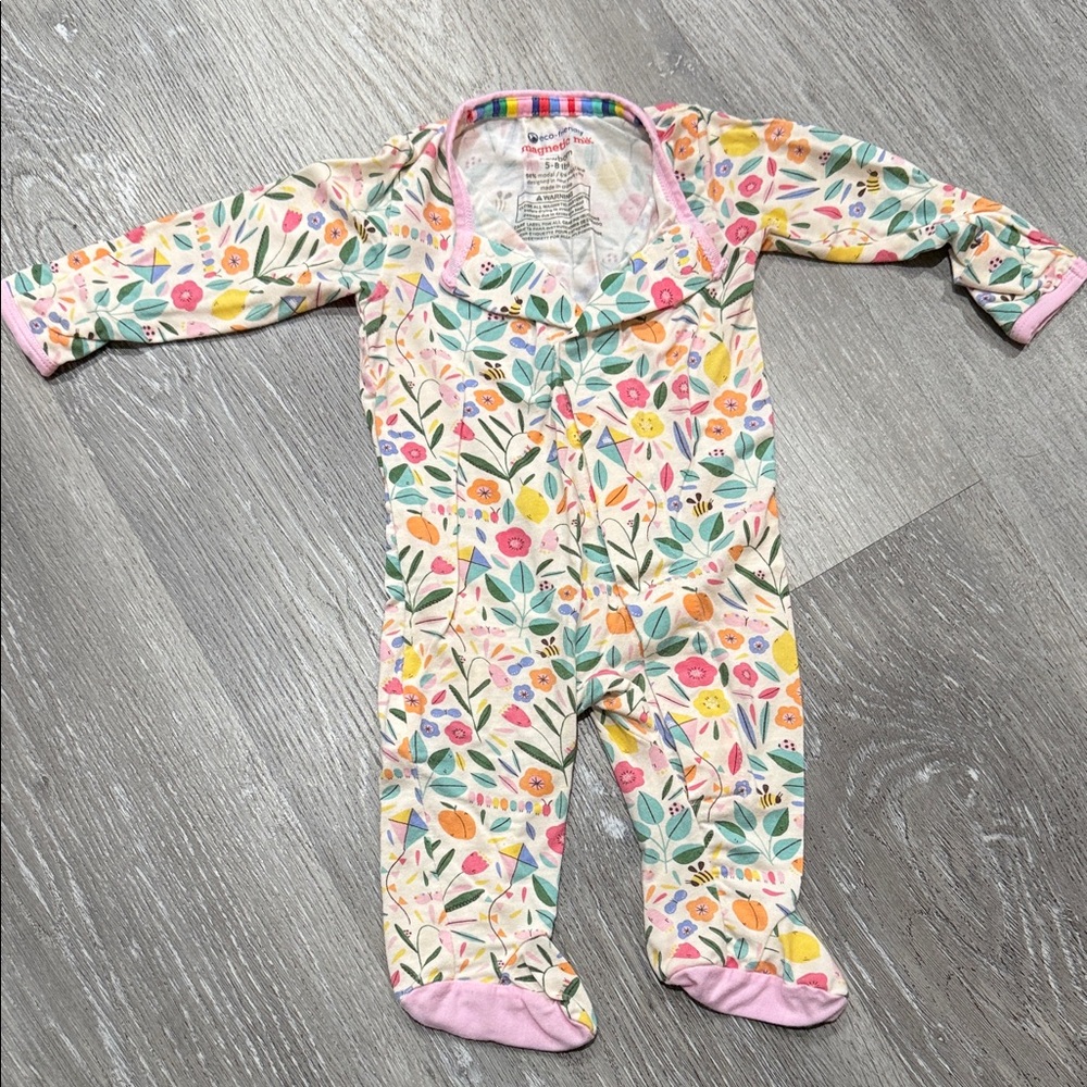 Magnetic Me Floral Kids Footie with Pink and Yellow